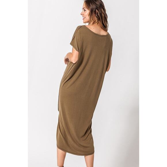 Not So Basic Long Dress-Deep Olive - Picture 2 of 2
